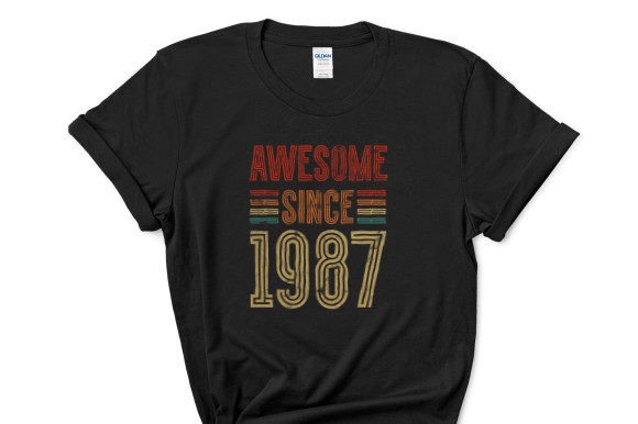 Awesome Since 1987 – T-Shirt Graphics & Birthday Design for Digital Sellers