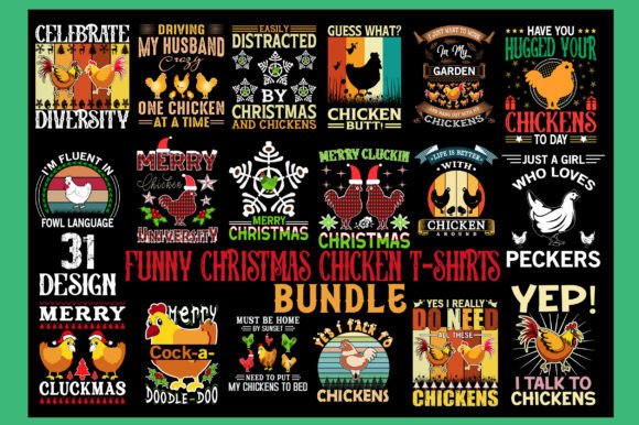 Funny Christmas Chicken T-Shirt Graphics Design Bundle